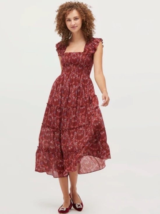 Hill House Dresses & Skirts - NWT Hill House Ellie Nap Dress in Charm Scallop Burgundy Floral Size XS